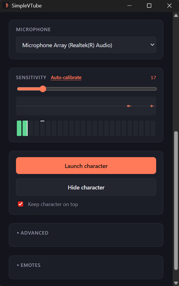 Control Window screenshot